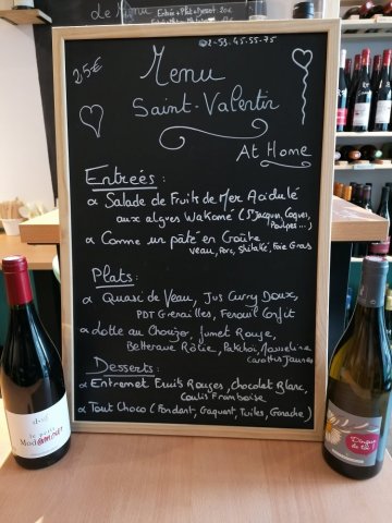menu de la saint valentin d'un pavé dans la vigne, votre restaurant bistronomie française et cave à vin à Nantes.